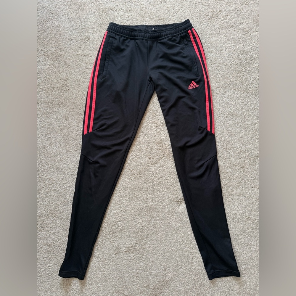 adidas Black Joggers with Pink Side Stripes